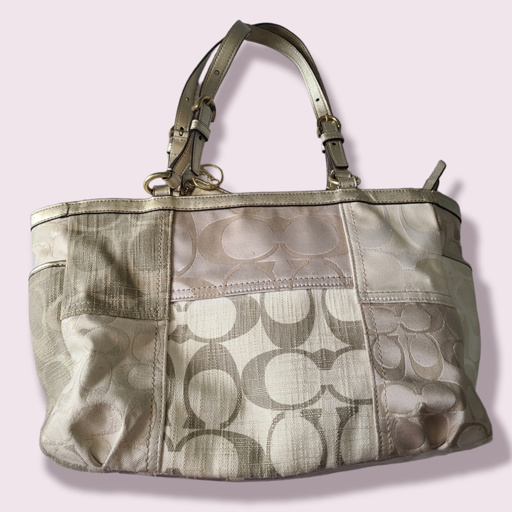 Coach Purse, Multi Metallic Gold Patchwork Galler… - image 4